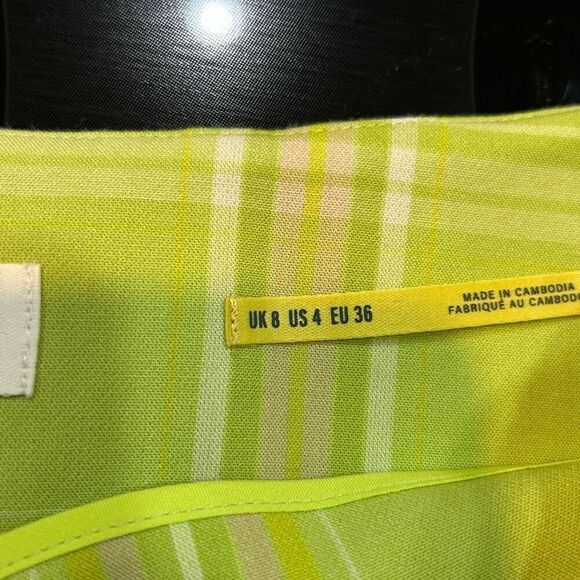 Maeve Anthropologie Skirty Godet Skort chartreuse‎ green plaid size 4 NEW - Picture 6 of 10